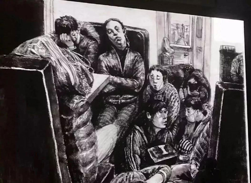 速写火车里的一个场景