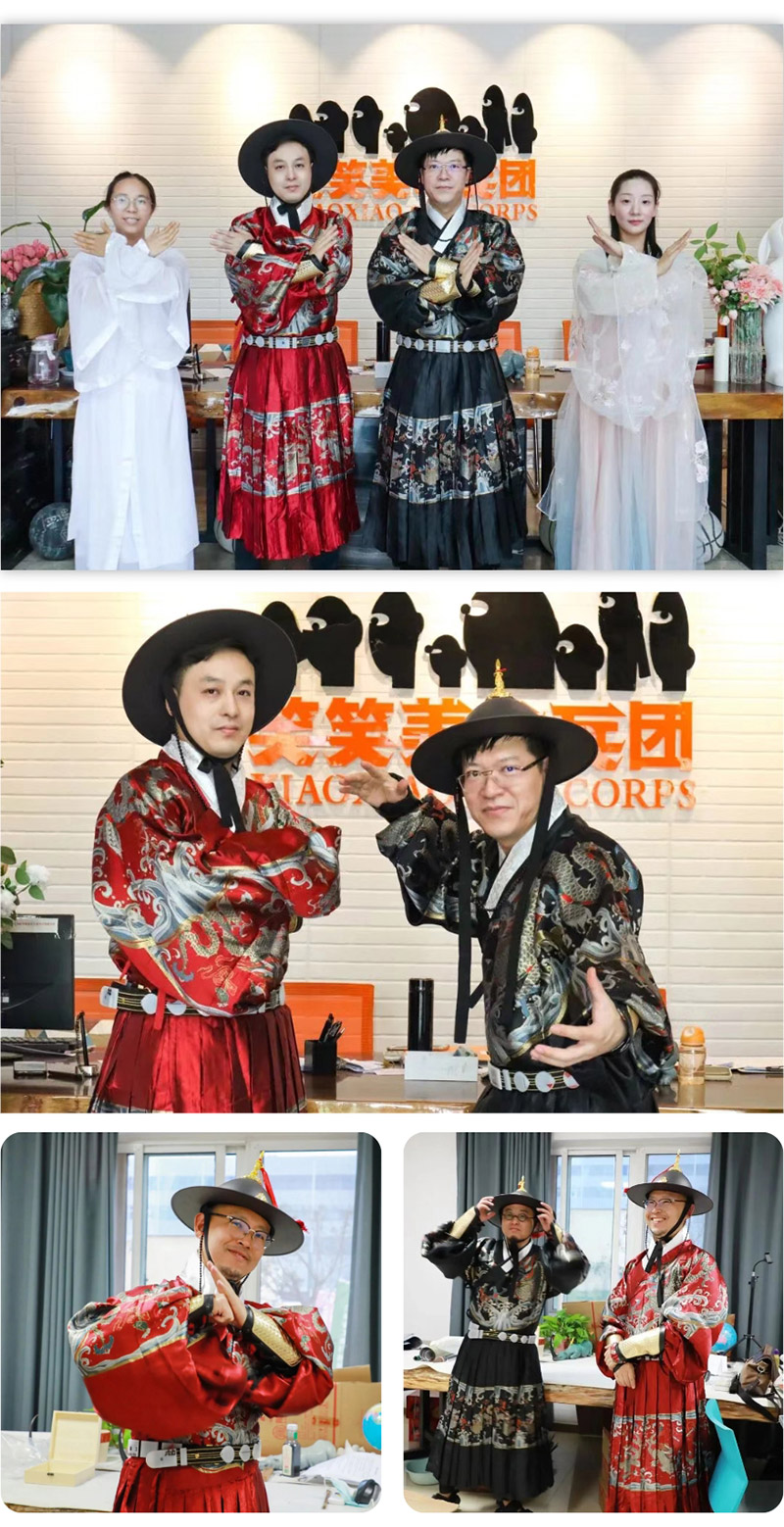 老师们身穿精美汉服准备为孩子们送节日祝福